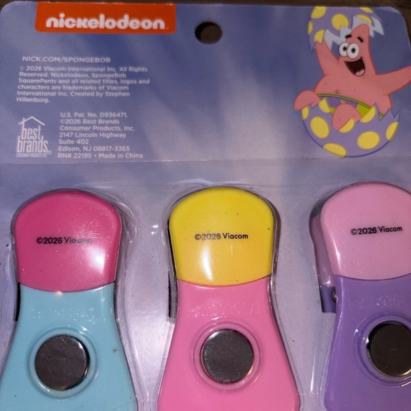 🆕💜 Nickelodeon SpongeBob SquarePants Magnetic Bag Clips Set of 6 Fridge Clips - Picture 5 of 5